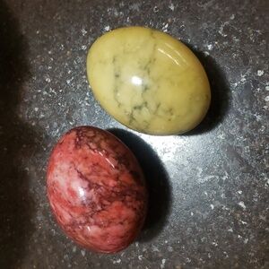 2 X 2" Genuine Alabaster Marble Eggs Yellow And Pink Decorative Stone.
